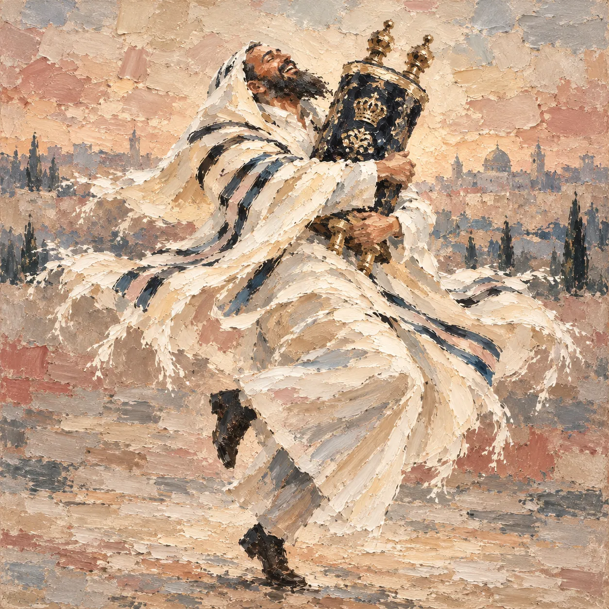 La danse de la Torah, aube rose